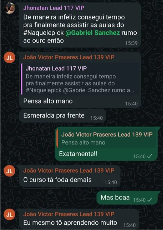 Conversa de alunos no grupo do VIP sobre o curso