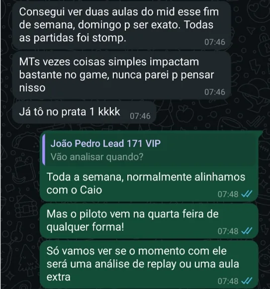 Mensagens de aluno sobre as aulas do mid