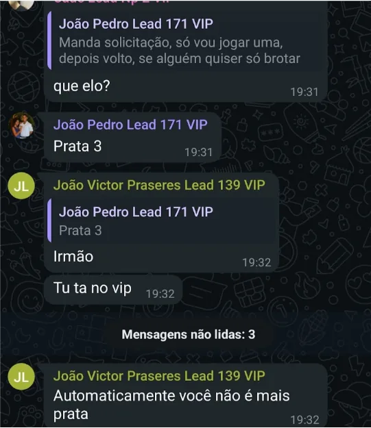 Conversa de alunos no grupo do VIP