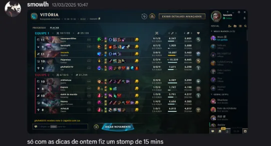 Placar de vitória em 15 minutos