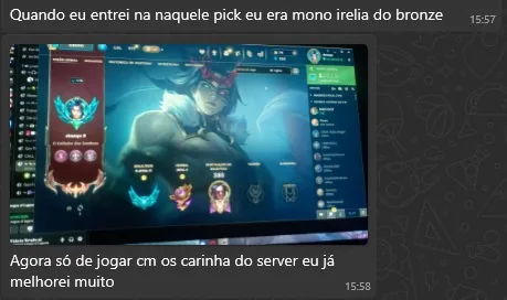 Mensagem de aluno sobre jogar com a comunidade
