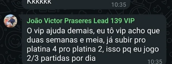 Mensagem do aluno João Victor no grupo do VIP