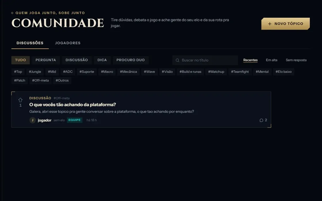 Plataforma VIP no computador: Comunidade