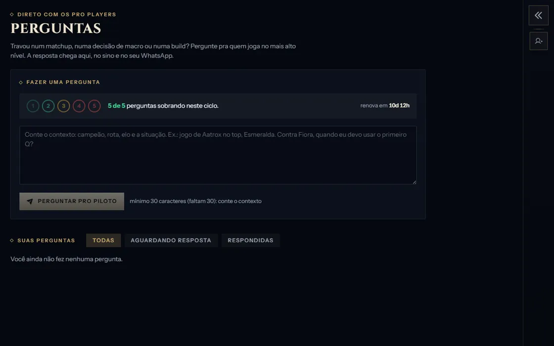 Plataforma VIP no computador: Perguntas pros pros