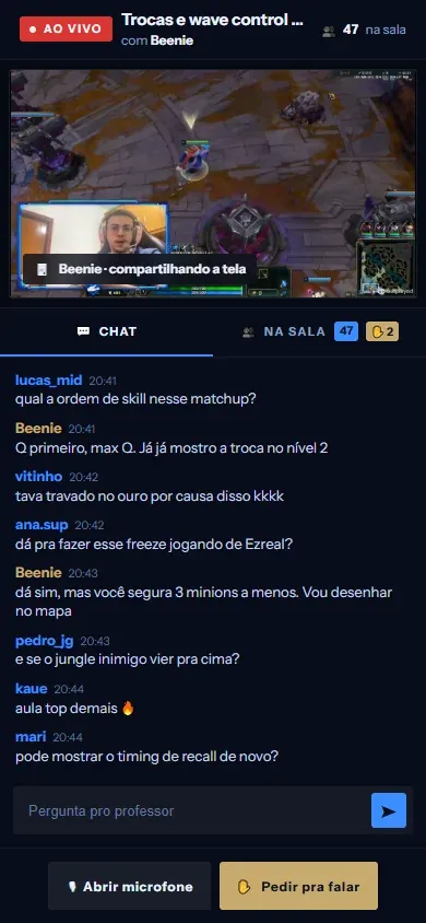 Plataforma VIP no celular: Aulas ao vivo toda semana