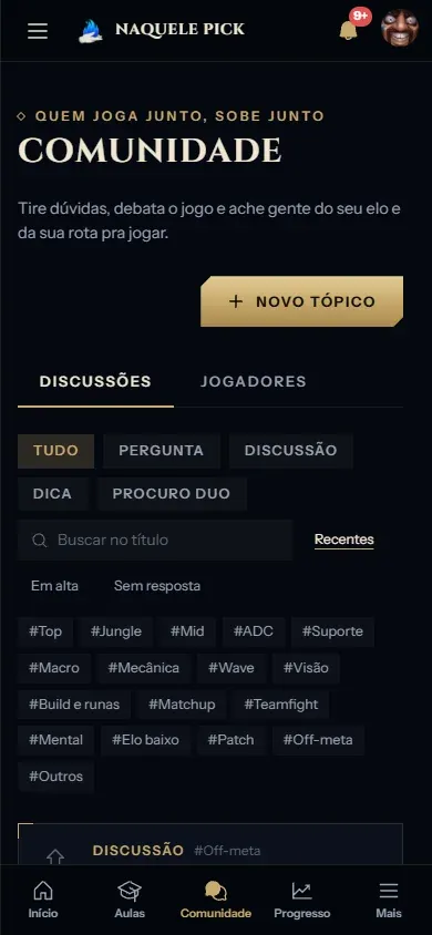 Plataforma VIP no celular: Comunidade