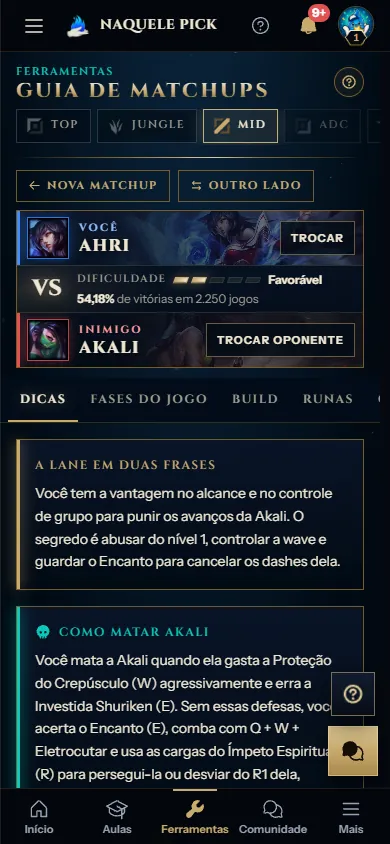Plataforma VIP no celular: Guia de matchups