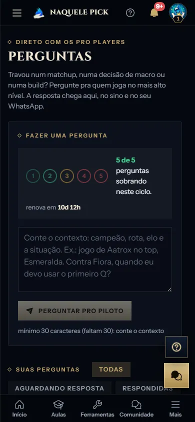 Plataforma VIP no celular: Perguntas pros pros