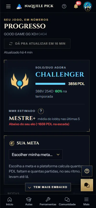 Plataforma VIP no celular: Seu progresso